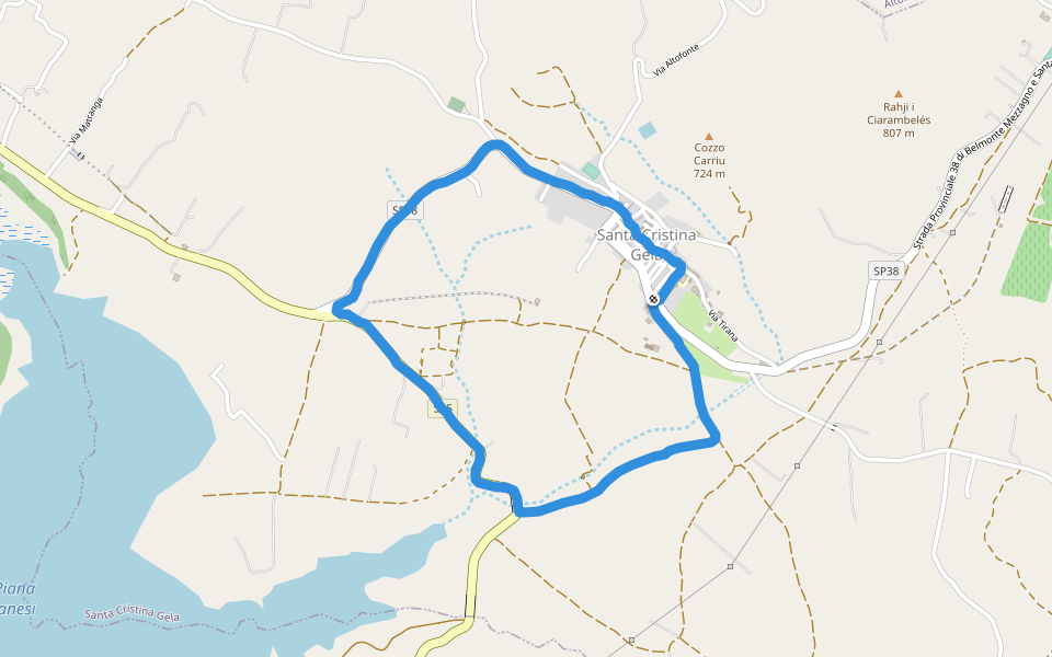 Via Roma walking route map in Santa Cristina Gela