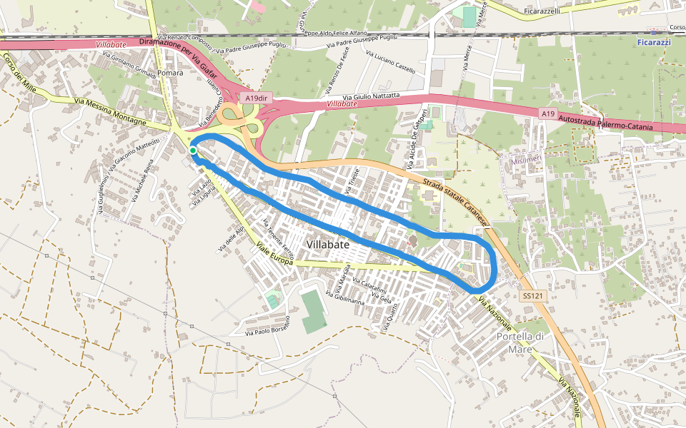 Via Giulio Cesare walking route map in Villabate