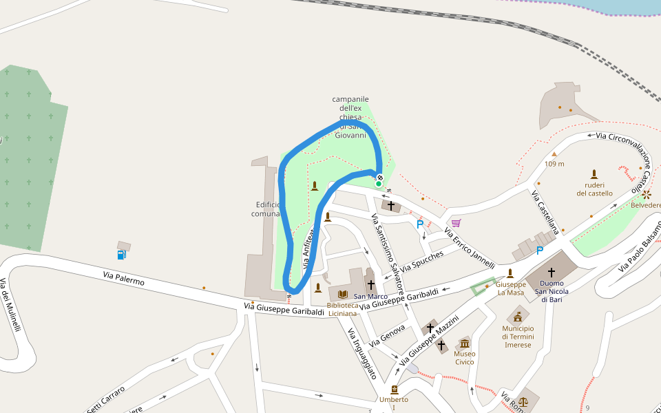 Villa Palmeri walking route map in Termini Imerese