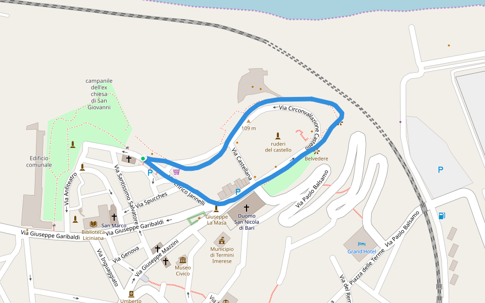 Piazza Duomo walking route map in Termini Imerese