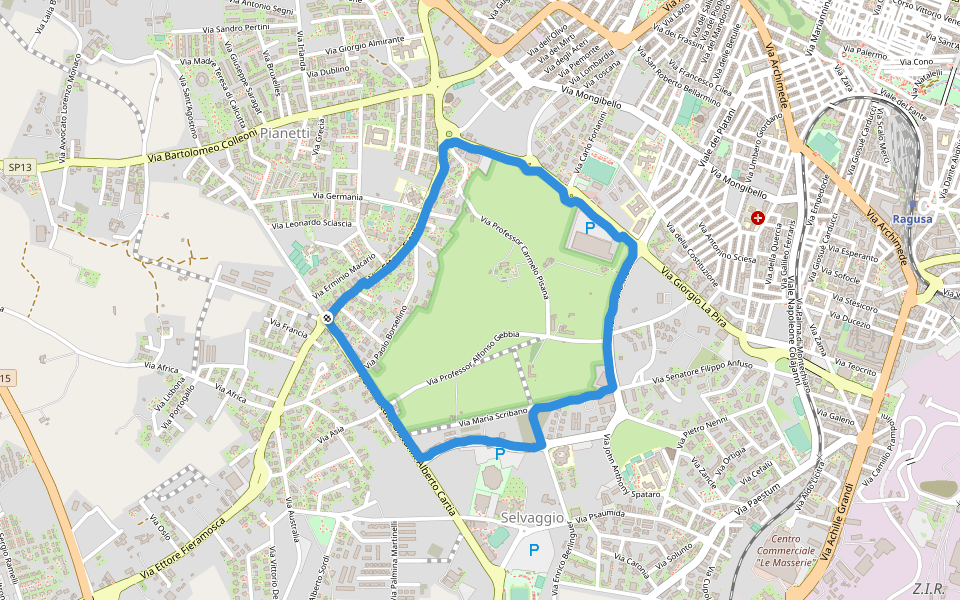Parco Urbano walking route map in Ragusa