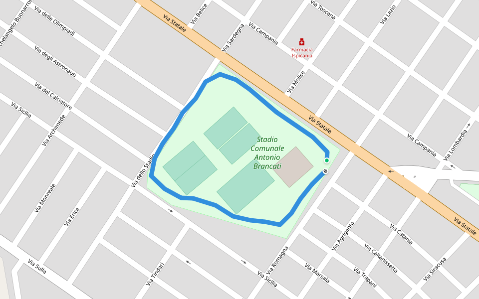 Stadio Comunale Antonio Brancati walking route map in Ispica