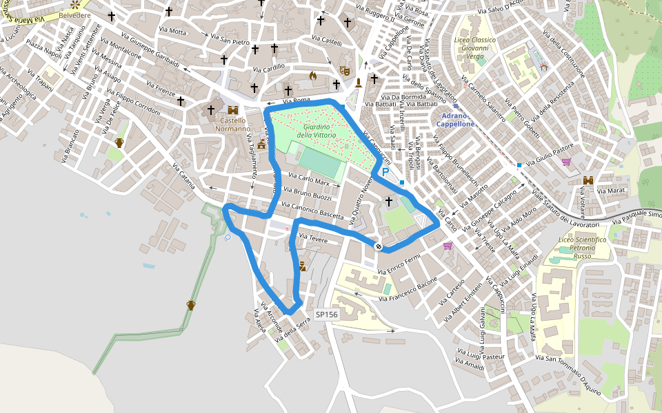 Giardino della Vittoria walking route map in Adrano