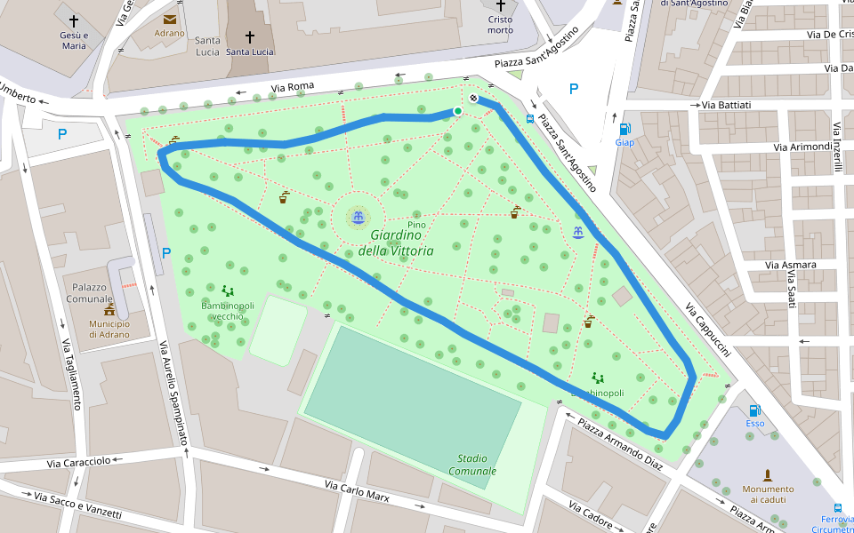 Giardino della Vittoria walking route map in Adrano
