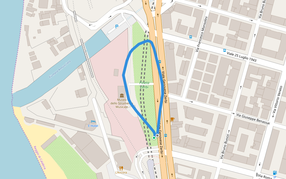 Pineta Zerbi walking route map in Reggio Calabria