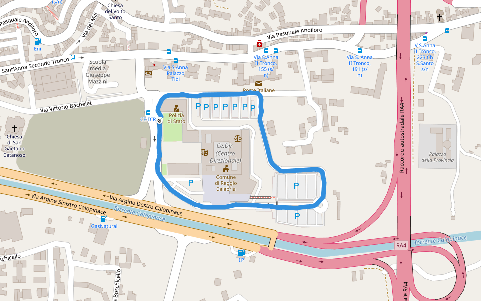 Torrente Calopinace walking route map in Reggio Calabria