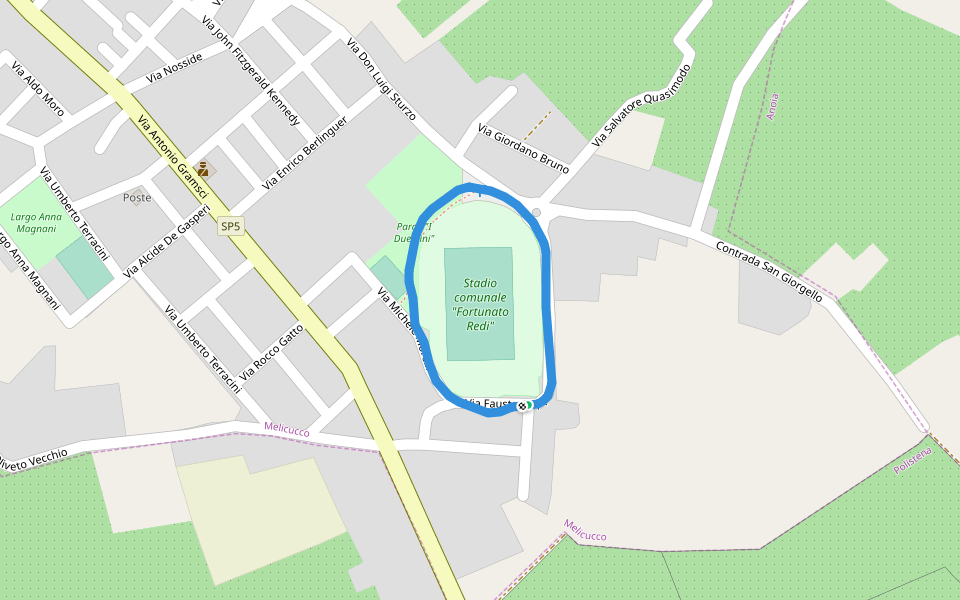 Stadio comunale "Fortunato Redi" walking route map in Melicucco