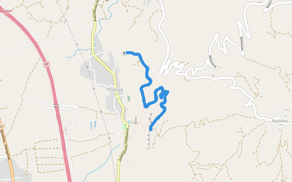 Πήδημα walking route map in Pidima