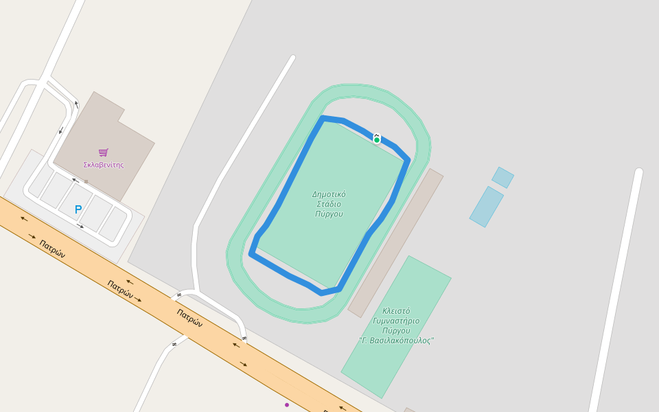 Δημοτικό Στάδιο Πύργου walking route map in Pirgos