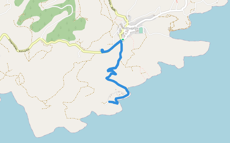 Limonari Beach walking route map in Katomeri