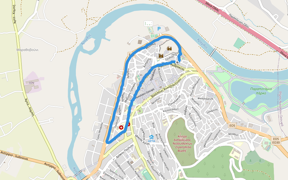Κάστρο Άρτας walking route map in Arta