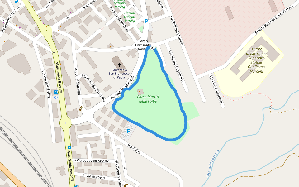 Parco Martiri delle Foibe walking route map in Civitavecchia