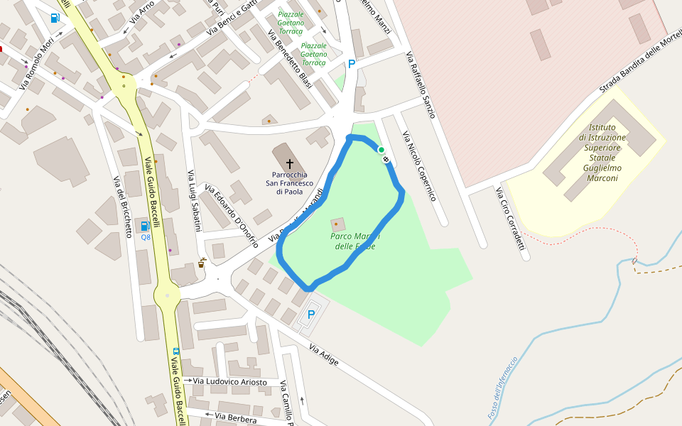 Parco Martiri delle Foibe walking route map in Civitavecchia