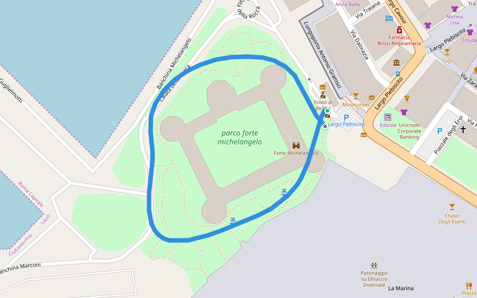 parco forte michelangelo walking route map in Civitavecchia