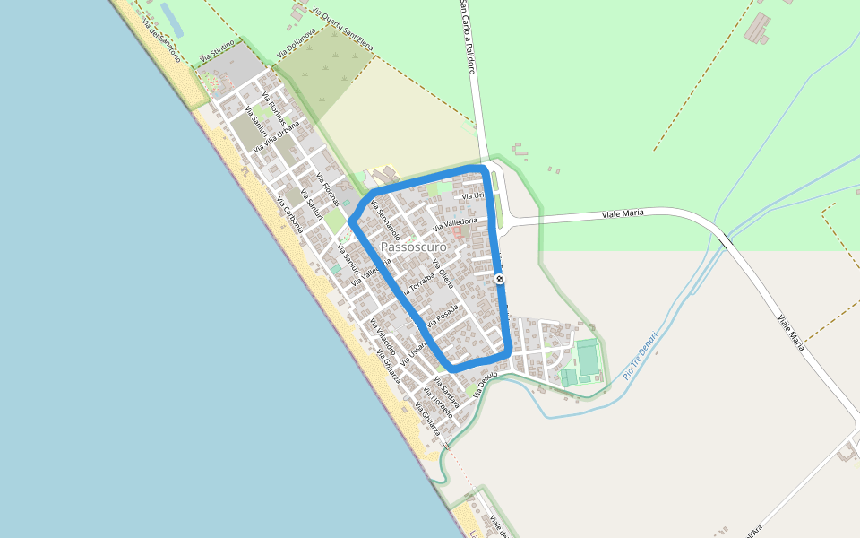 Parco Ugo Montanari walking route map in Passoscuro