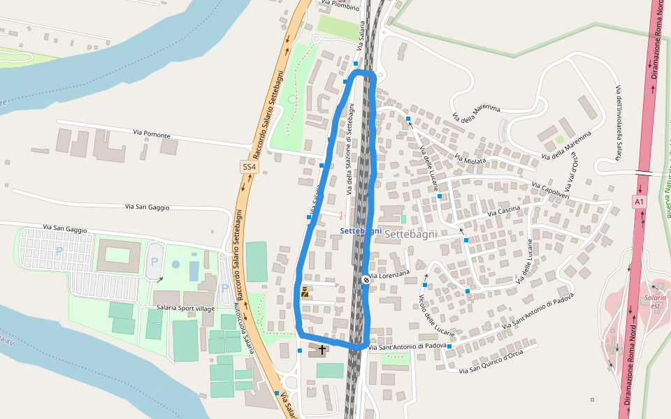 Parchetto Settebagni walking route map in Settebagni