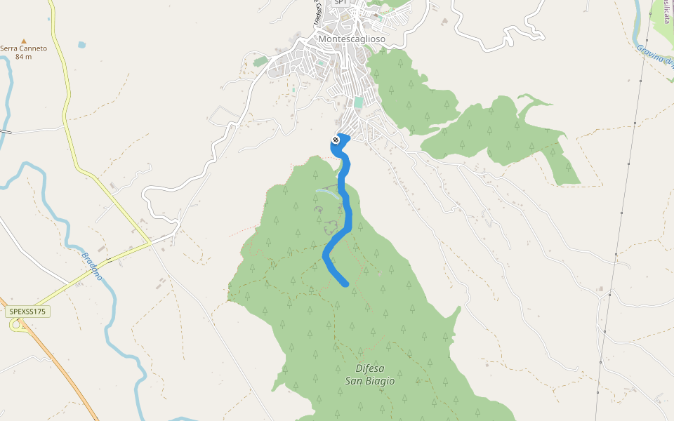 Difesa San Biagio walking route map in Montescaglioso