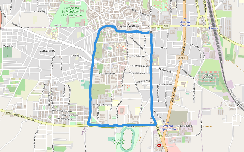 Ippodromo Cirigliano walking route map in Aversa