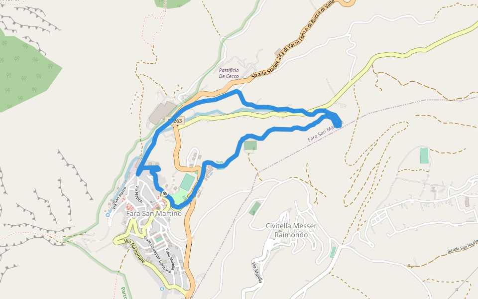 Hotel del Camerlengo walking route map in Fara San Martino
