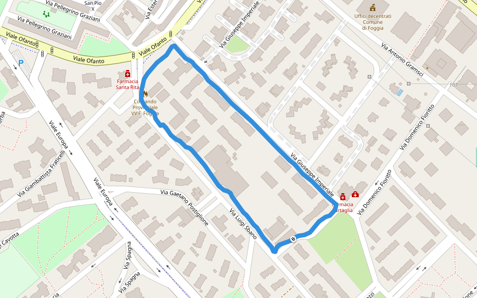 Via Pellegrino Graziani walking route map in Foggia