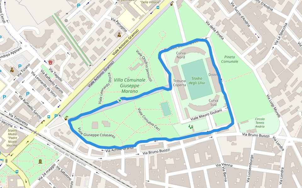 Villa Comunale Giuseppe Marano walking route map in Andria