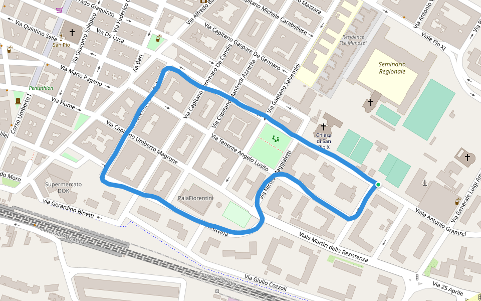 Parco Alcide de Gasperi walking route map in Molfetta