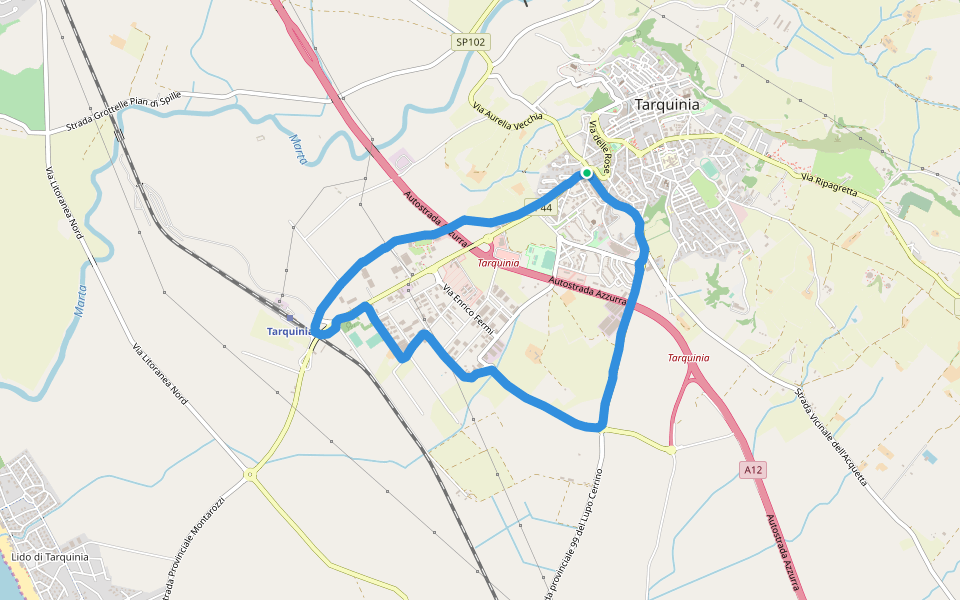 Campo scuola comunale di Atletica Leggera walking route map in Tarquinia