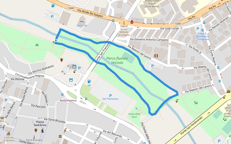 Parco fluviale Vezzola walking route map in Teramo