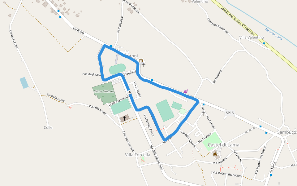 Pattinodromo comunale walking route map in Piattoni-Villa Sant'Antonio