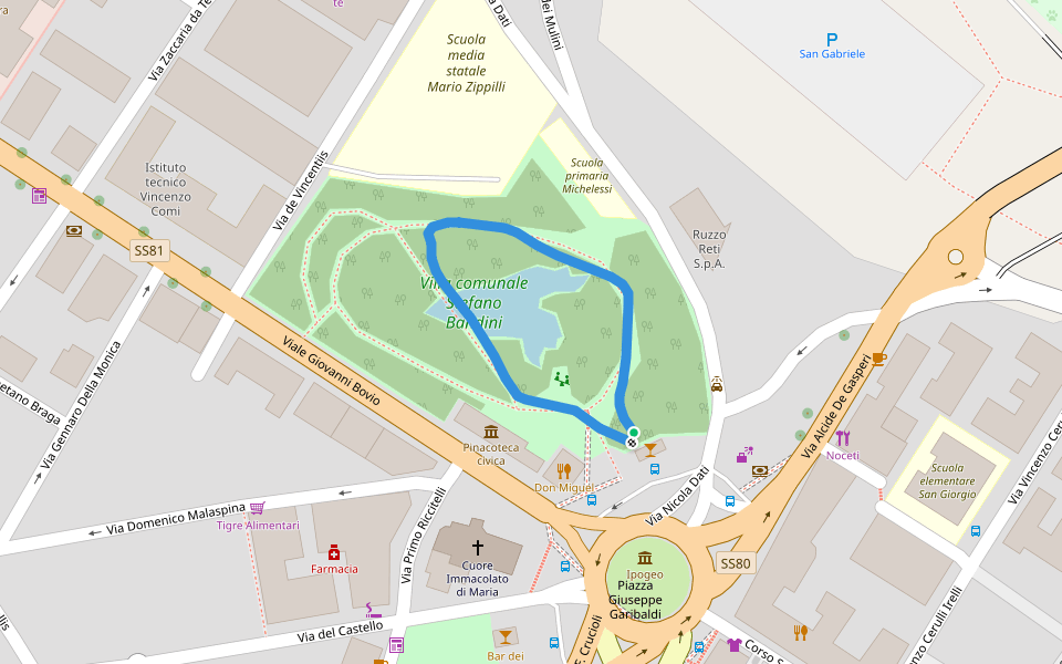 Villa comunale Stefano Bandini walking route map in Teramo