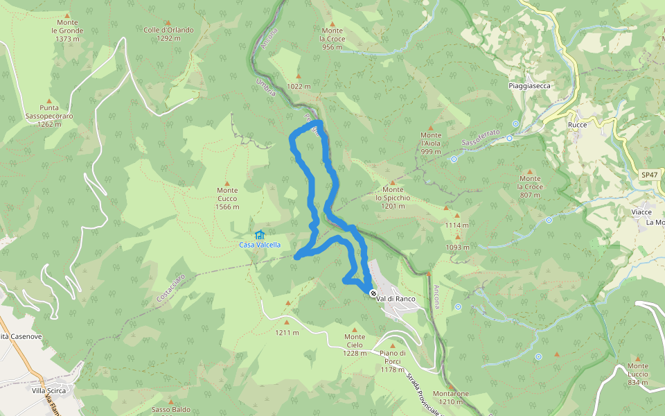 Acqua Fredda walking route map in Val di Ranco