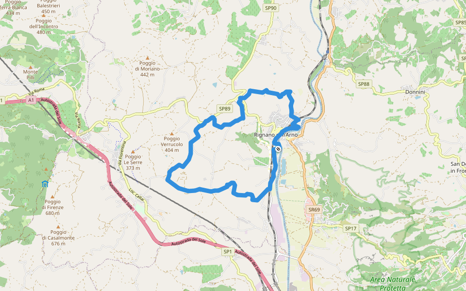 Castello di Rignano walking route map in Rignano sull'Arno