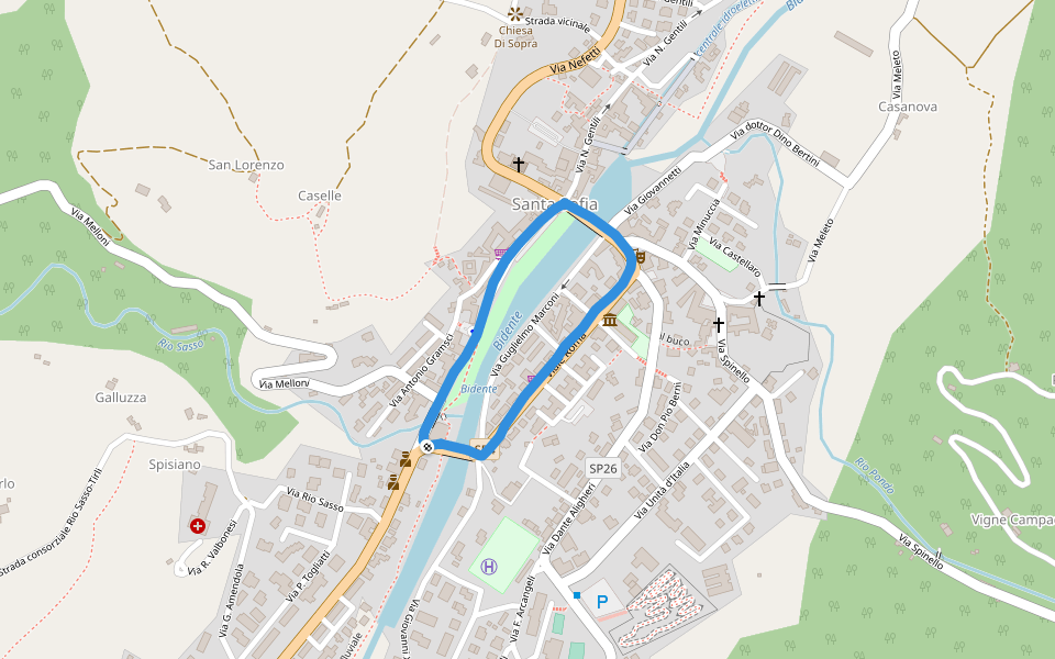 Bidente walking route map in Santa Sofia