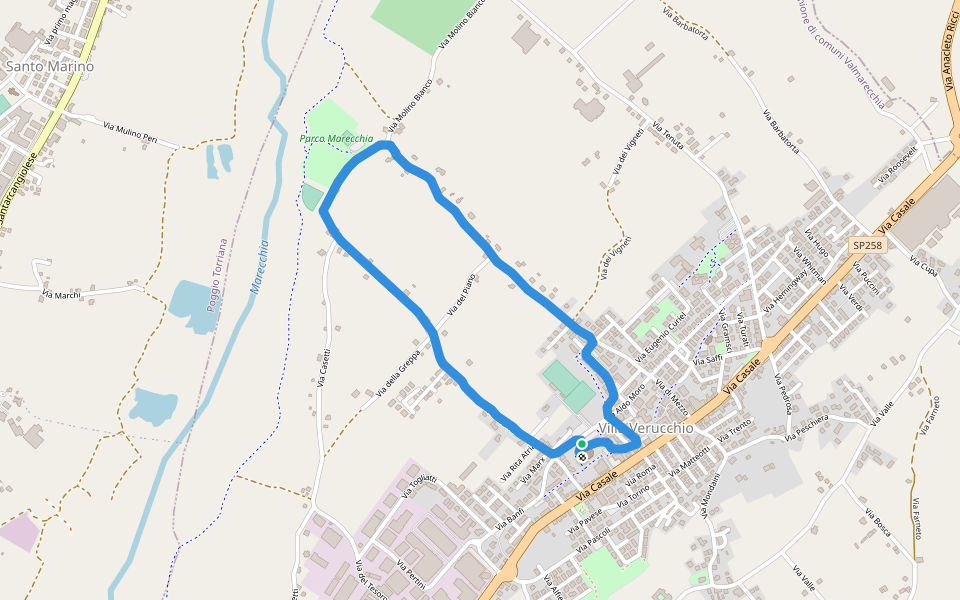 Chiesa-parco Marecchia walking route map in Villa Verucchio