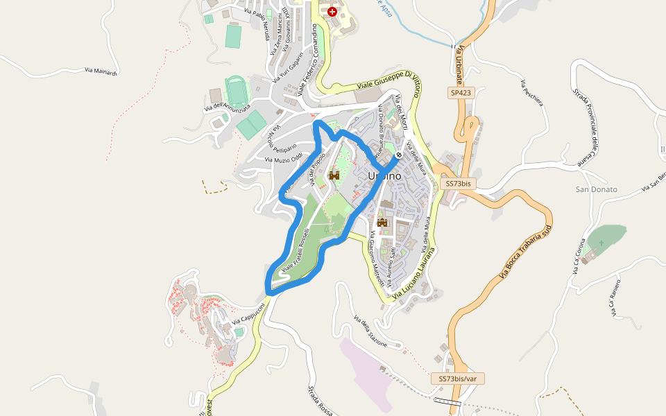 Chiesa di San Francesco walking route map in Urbino