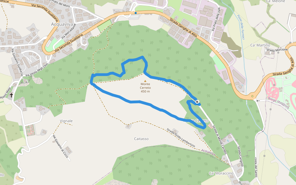 Monte Cerreto walking route map in San Marino