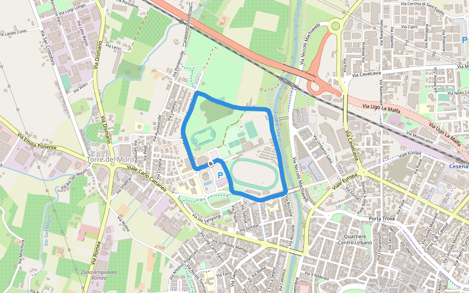 Parco Ippodromo walking route map in Cesena