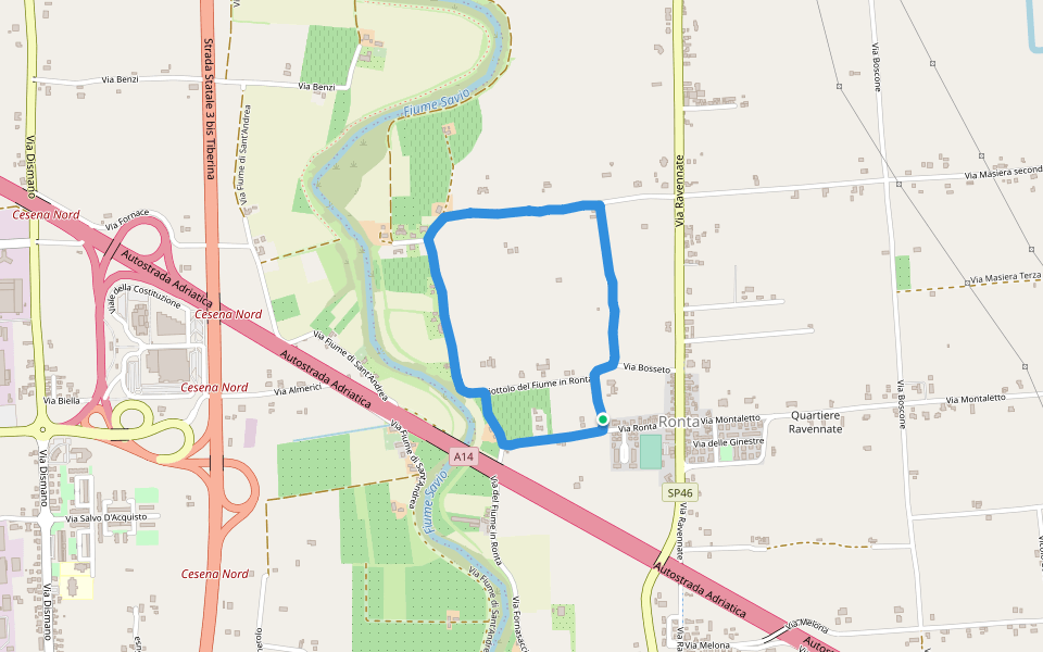 Ciclabile del Savio walking route map in Cesena