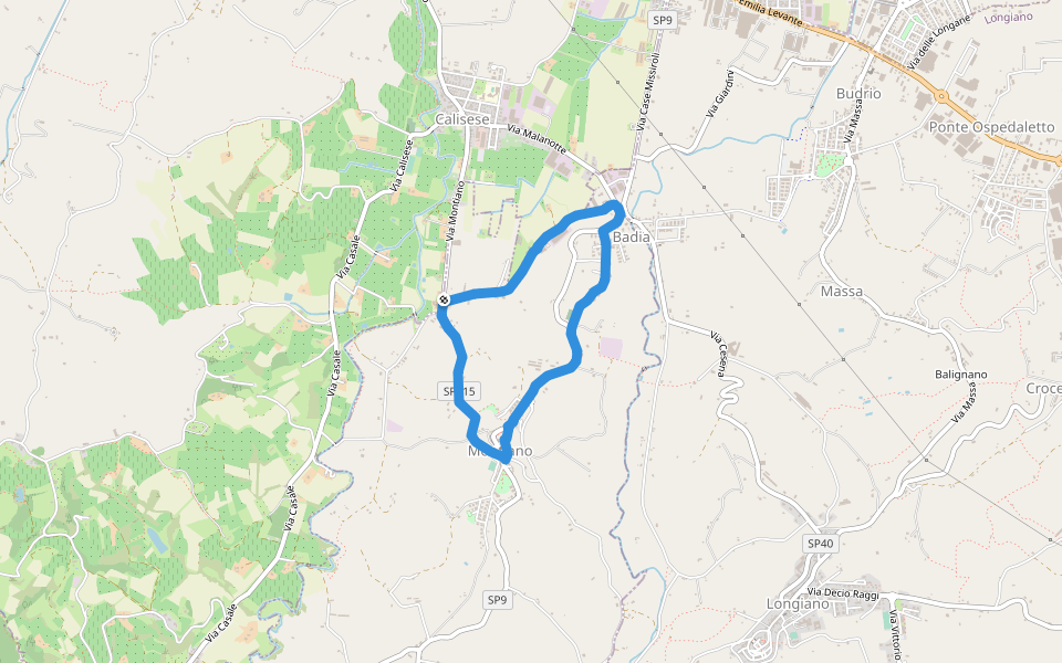 Via Montiano walking route map in Cesena