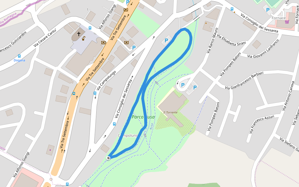 Parco Ausa walking route map in Lesignano