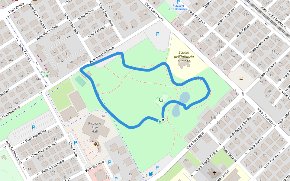 Parco della Resistenza walking route map in Riccione
