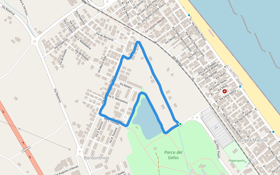 Parco del Gelso walking route map in Bellaria-Igea Marina