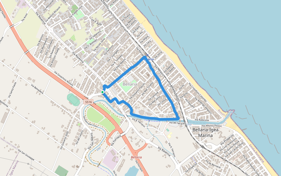 Uso walking route map in Bellaria-Igea Marina