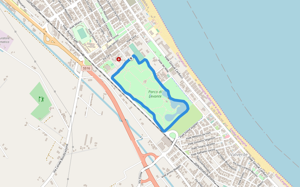 Parco di Levante walking route map in Cesenatico