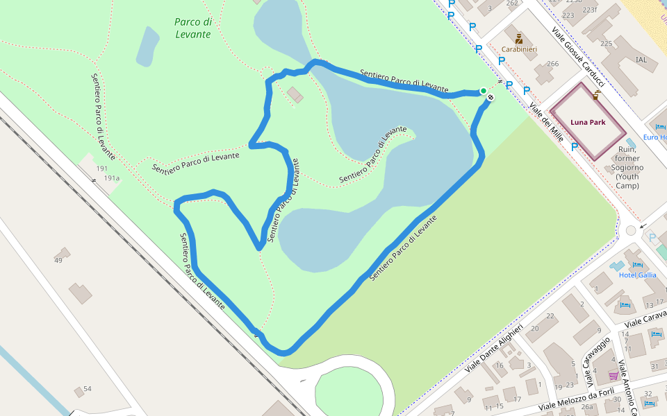 Parco di Levante walking route map in Cesenatico