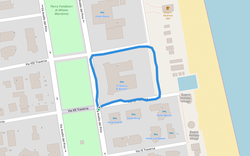 Embassy & Boston walking route map in Milano Marittima