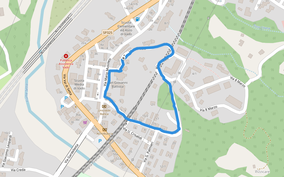 Piazza della Libertà walking route map in Vado