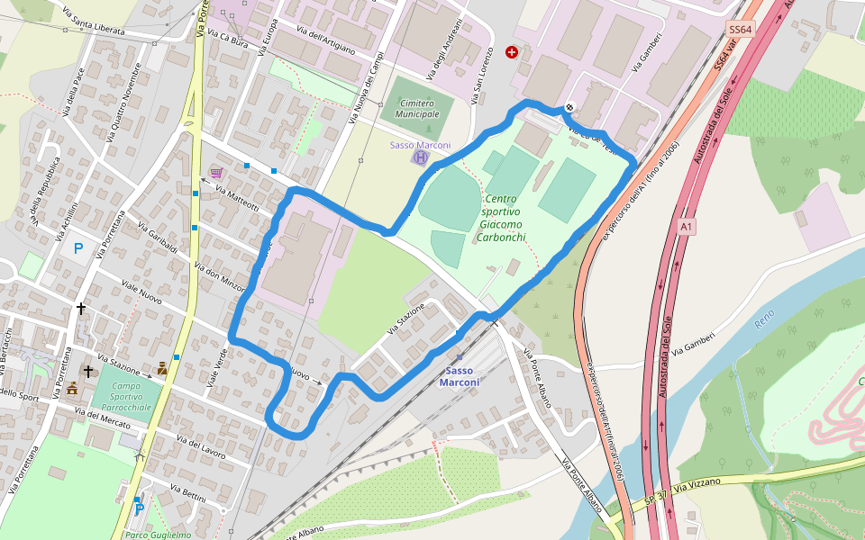 Campo da Baseball walking route map in Sasso Marconi