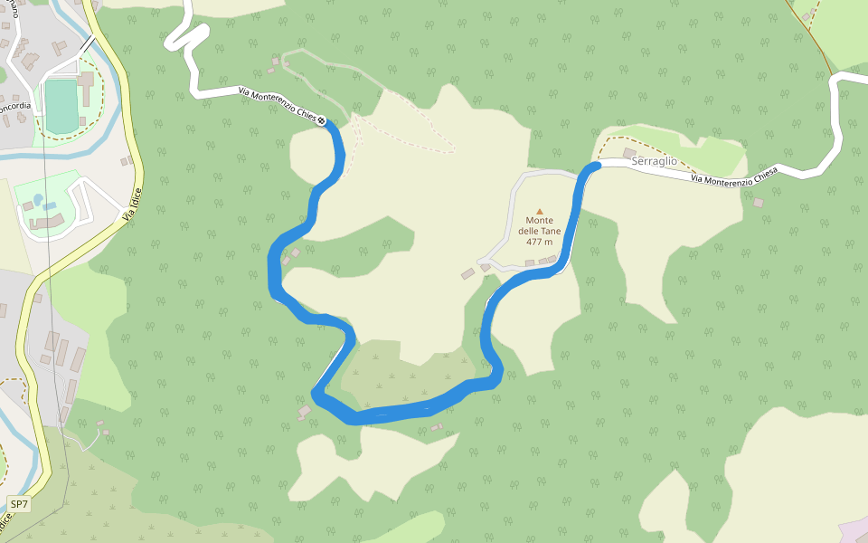 Monte delle Tane walking route map in Monterenzio