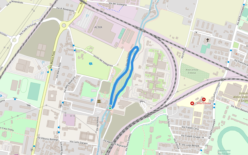 Parco Lungo Navile walking route map in Bologna